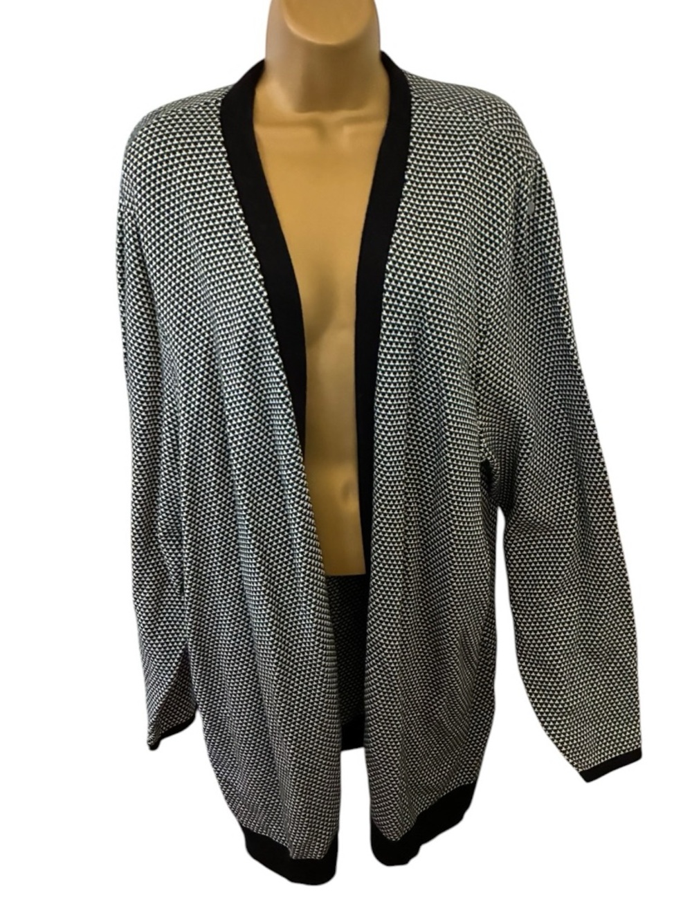 Croft & Barrow Open Front Cardigan Marled Longline Black Green 2X
